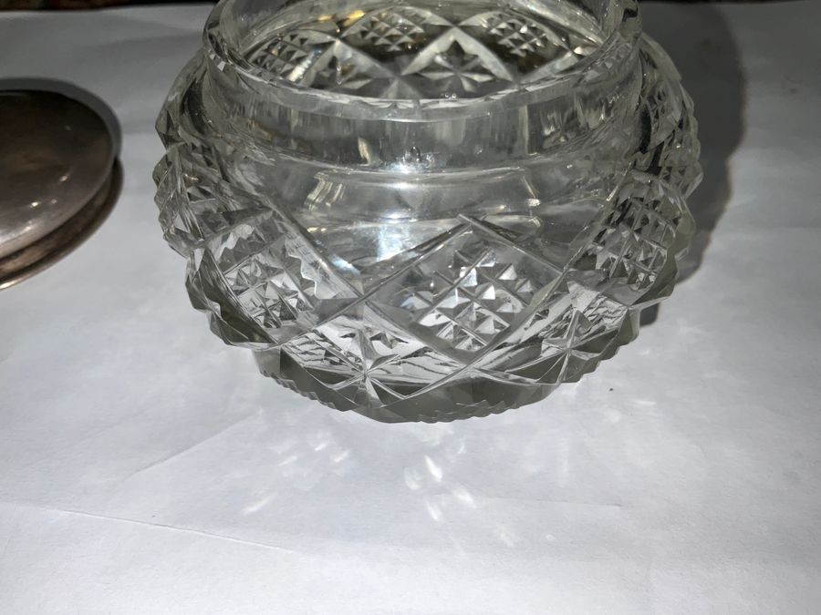 Silver Topped Cut Glass Trinket Jar