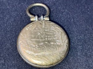 Not sure if pendants gold but they’re usually this one has the church where she’s interned engraved on the back, an interesting collector piece, diameter of 2 cm lends itself to possibly watch chains fob to be with him constantly, comes in good but old condition offering free delivery worldwide reference drc3.