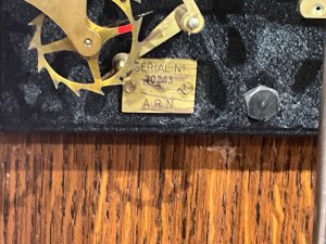 Oak cased 1930’s wall clock, electric driven to be sold as not working as not sure if mains or battery, length of 114 cm 26 cm wide depth of 15 cm,