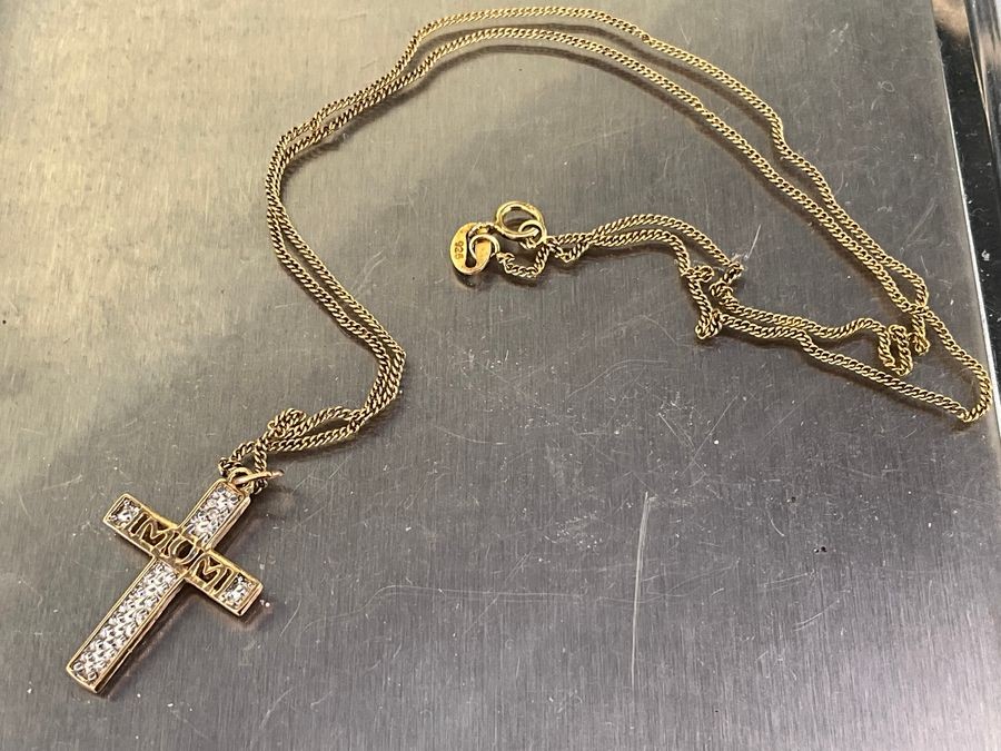 Primary image for Cross Of Gold With Diamond And Gold Gilt Silver Chain