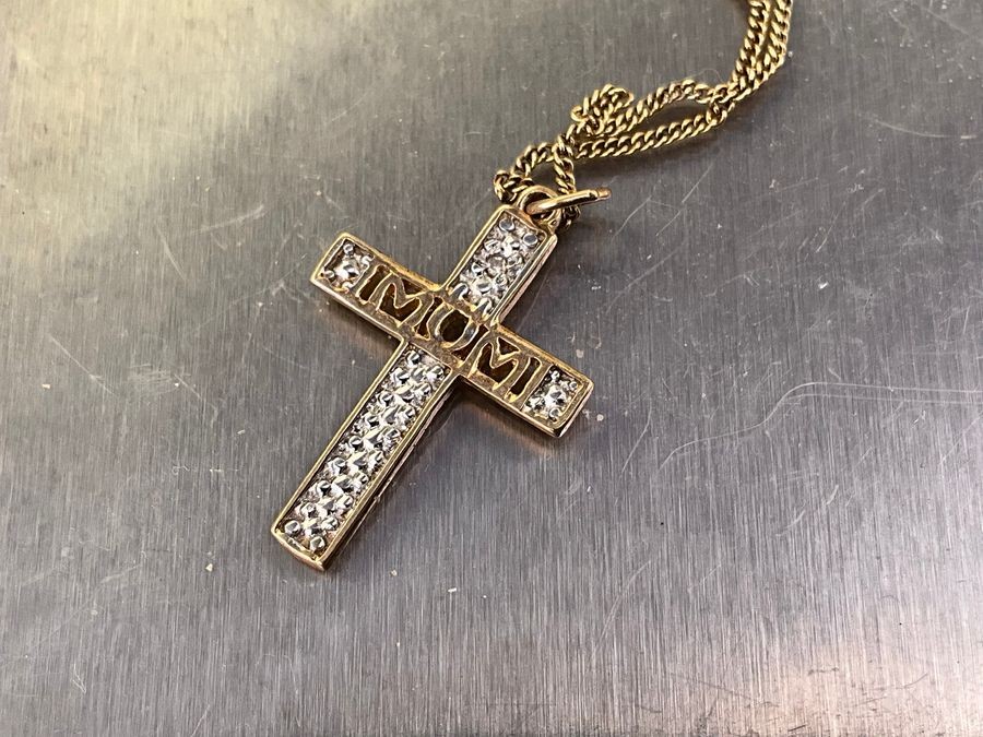 Cross Of Gold With Diamond And Gold Gilt Silver Chain