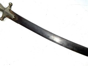 Superb solid silver tulwar, the curved blades exceptional being of the finest steel and a very fine slim blade, showing some nicks to the cutting edge as to be expected from this being used for its purpose, will make a fine wall exhibition piece, sizes are length in total 82 cm length across guards 8 cm diameter of grips pommel being 6 cm, offering free delivery uk reference dbsd3.