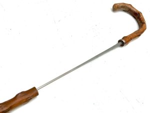 Very strong sturdy stick, all fittings excellent, fittings very firm, woods of british hardwood thorn tree, overall length of 94 cm across the crooks handles is 16 cm sticks diameter from handle 3 cm tapering down to ferrule 2 cm, from steel tip to top of handle 84 cm, ask for your delivery quote, reference ak8 tel: we accept online payments for all our items listed: bank transfer cash on collection or if wishing over the phone using your debit or credit cards, also doing layby payments plan, or email giving your address details & contact number and we shall send you your items invoice to make