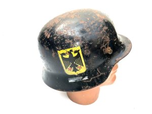 Liner and chin strap missing easily sourced on ebay this helmets very rare note the decal this was for a section of troop in himmler’s ss the black paints original and showing many chips, size 64 a very rare addition to the collection. Tel: we accept online payments for all our items listed: bank transfer cash on collection or if wishing over the phone using your debit or credit cards, also doing layby payments plan, or email giving your address details & contact number and we shall send you your items invoice to make