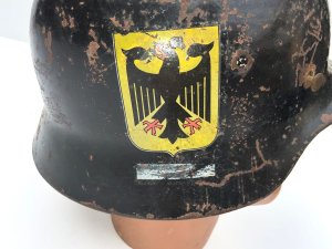 Liner and chin strap missing easily sourced on ebay this helmets very rare note the decal this was for a section of troop in himmler’s ss the black paints original and showing many chips, size 64 a very rare addition to the collection. Tel: we accept online payments for all our items listed: bank transfer cash on collection or if wishing over the phone using your debit or credit cards, also doing layby payments plan, or email giving your address details & contact number and we shall send you your items invoice to make
