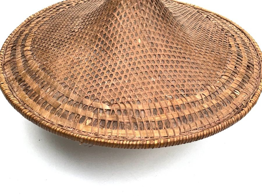 Wicker Bamboo Conical Rickshaw Coolie Hat Vintage