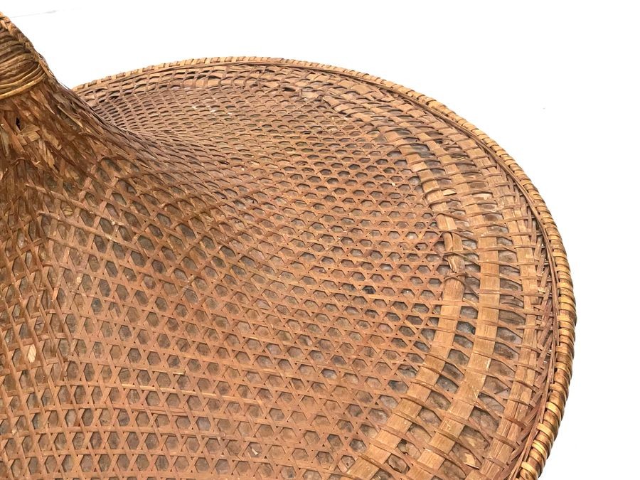 Wicker Bamboo Conical Rickshaw Coolie Hat Vintage