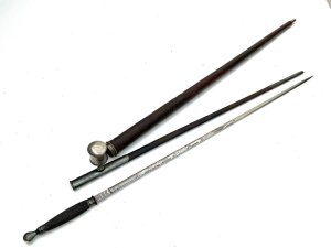 Rare item, late victorian stick is hollowed metal covered in leather sheaf screw off top, leathers showing some blemishes but still looks good, the swords in very good condition, sticks total length being 88 cm tops diameter 4 cm sticks diameter from tops 3 cm tapering down to ferrule being 2 cm, reference dbsd3 tel: we accept online payments for all our items listed: bank transfer cash on collection or if wishing over the phone using your debit or credit cards, also doing layby payments plan, or email giving your address details & contact number and we shall send you your items invoice to make