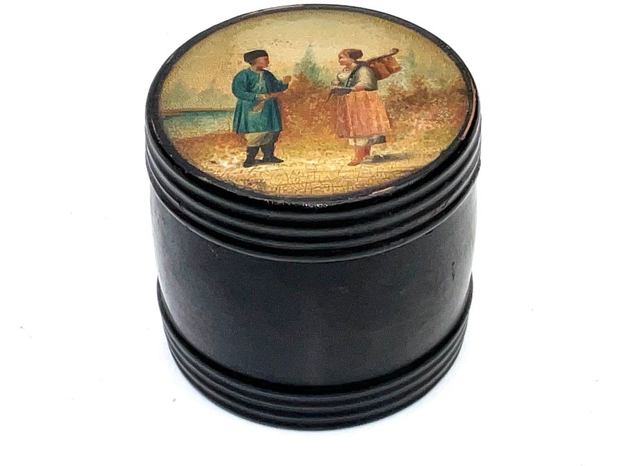 Primary image for Antique Russian Papier Mache Lacquer Box Tea Caddy Hand Painted  1885