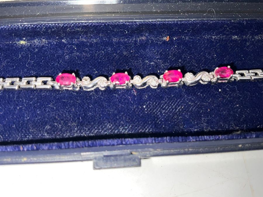 Gold 14ct White Gold Rubies & Diamonds Bracelet