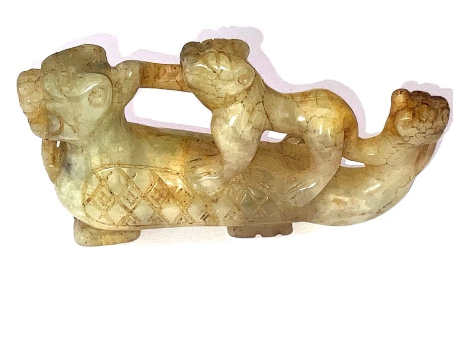 Primary image for Chinese Carved Cel Jade Mythical Animals, Ming Dynasty Or Earlier
