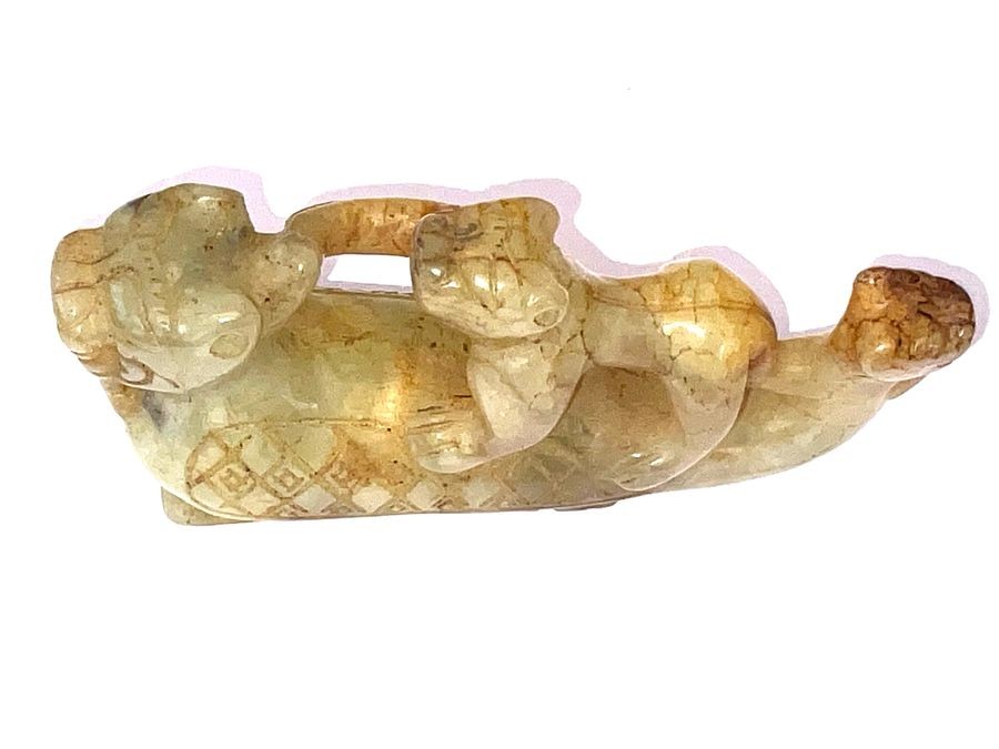 Chinese Carved Cel Jade Mythical Animals, Ming Dynasty Or Earlier