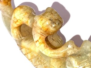 Meant for the scholar's desk, these wonderful animals would have served as a curiosity, a fondling stone, paperweight, and object of wonder, to be viewed, touched, discussed and admired. Circa 17th century overall conditions very good length of 10 cm heights 5 cm depth being 22 mm.