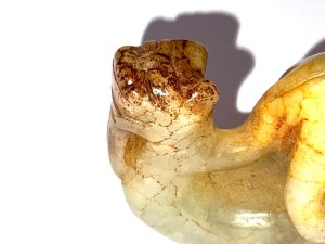 Meant for the scholar's desk, these wonderful animals would have served as a curiosity, a fondling stone, paperweight, and object of wonder, to be viewed, touched, discussed and admired. Circa 17th century overall conditions very good length of 10 cm heights 5 cm depth being 22 mm.
