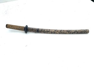 Good sword tang not signed blades in reasonable good polish,  tsuba unusual beaten edge shape saya beautiful lacquered design, overall the swords very good, length in total 67cm x height 7cm and the depth being 7cm. We accept online payments for all our items listed: bank transfer cash on collection or if wishing over the phone using your debit or credit cards, also doing lay-by payments plan, or email giving your address details and contact number and we shall send you your items invoice to make payment with your card.