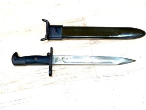 Bayonet and scabbard dated 1943 fits the garand semiautomatic rifle, overall conditions excellent, reference cc. Tel: we accept online payments for all our items listed: bank transfer cash on collection or if wishing over the phone using your debit or credit cards, also doing layby payments plan, or email giving your address details & contact number and we shall send you your items invoice to make