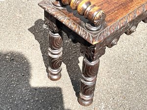 Super little bench/window seat in quality english oak superbly carved strong and sturdy condition excellent, length being 120 cm width 20 cm heights 51 cm, reference or tel: we accept online payments for all our items listed: bank transfer cash on collection or if wishing over the phone using your debit or credit cards, also doing layby payments plan, or email giving your address details & contact number and we shall send you your items invoice to make