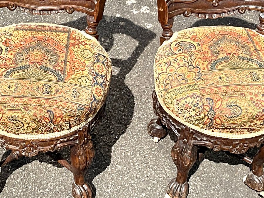 Hall Chairs Oak Carved Matching Pair