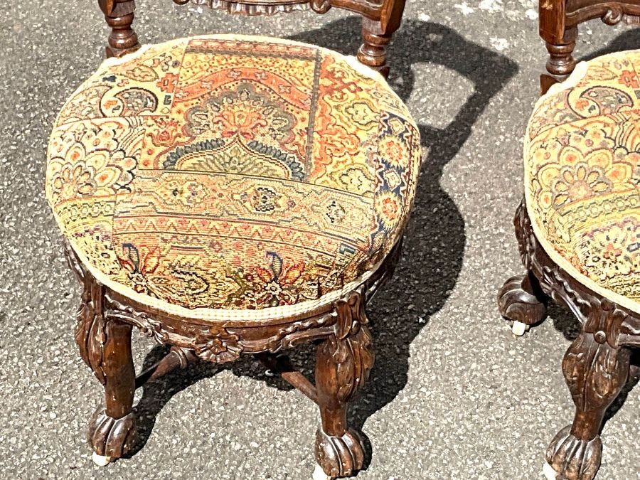 Hall Chairs Oak Carved Matching Pair