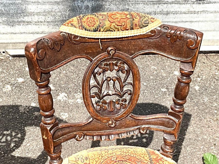 Hall Chairs Oak Carved Matching Pair