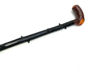 Maker denis collins of listowel, famous 19th century stick maker, this is the finest, comes in excellent condition all fitments firm and solid, the blade he chose is awesome. The gun grip is fantastic too, the handle also serves as a very good hammer to knock someones door, length in total 93 cm across grips 12 cm grips diameter 5 cm sticks diameter from grip 3 cm tapering down to ferule 18 mm from steel tip to top of handles 85 cm, if you want the best look no further,