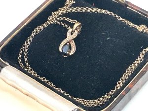 Superb refined elegant ladies attire comes this fantastic stamped 375 for 9 carat gold with sapphire and diamonds pendant and chain, all in excellent condition chains length being 50 cm approximately comes with box, reference drc3 tel: we accept online payments for all our items listed: bank transfer cash on collection or if wishing over the phone using your debit or credit cards, also doing layby payments plan, or email giving your address details & contact number and we shall send you your items invoice to make