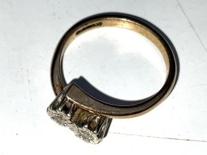 Superb vintage ring hallmarked for 375 9 carat gold, the natural diamonds approx .25 carat each, conditions superb sized n reference drc9 tel: we accept online payments for all our items listed: bank transfer cash on collection or if wishing over the phone using your debit or credit cards, also doing layby payments plan, or email giving your address details & contact number and we shall send you your items invoice to make