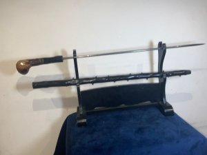Strong sturdy stick, huge club root end sticks thick and strong, all fittings firm the club end has signs of old worm long since eradicated. Overall length of 90 cm across club end 7 cm sticks diameter from handle 35 mm tapering down to ferrule 25 cm, and from steel tip to the top of the handle 83 cm, offering free delivery reference w8 tel: we accept online payments for all our items listed: bank transfer cash on collection personal cheques or if wishing over the phone using your debit or credit cards, also doing layby payments plan, or email giving your address details & contact number and we shall send you your items invoice to make