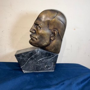Bronze silhouette of this mid 20th century italian dictator sitting on a art deco styled marble base condition of all is very good sizes being- height 29 cm length 20 cm depth being 7 cm weighing approximately 10 lbs, offering free shipping worldwide reference dbss tel: we accept online payments for all our items listed: bank transfer cash on collection personal cheques or if wishing over the phone using your debit or credit cards, also doing layby payments plan, or email giving your address details & contact number and we shall send you your items invoice to make