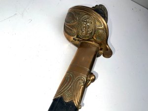 Imperial germany victorian sword, nicely engraved blade depicting galleon in sail and entwined anchor both sides of the blade, cannot see makers mark but there is a stamp on the flat edge of the blade, the sword needs restoration but when done will be a fine edition to anyone’s collection, length in total 95 cm width across guards 12 cm depth being 7 cm when legs side guard sections folded flat, reference dbsd4 tel: we accept online payments for all our items listed: bank transfer cash on collection or if wishing over the phone using your debit or credit cards, also doing layby payments plan, or email giving your address details & contact number and we shall send you your items invoice to make