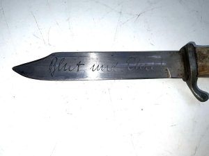 Rare unique soldiers personnel  dagger, bone handled blades engraved both sides unusual shaped blade point, similar to the youth dagger, has length of  27 cm blades length being 15 cm. Reference cc. Tel: we accept online payments for all our items listed: bank transfer cash on collection or if wishing over the phone using your debit or credit cards, also doing layby payments plan, or email giving your address details & contact number and we shall send you your items invoice to make