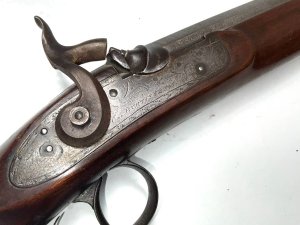 Superb english gentleman’s fowler piece, very long barrelled gun length in total being 132cm heights 18cm depth being 6cm, barres length from breach 90cm bore being 20mm, action in good working order damascus steel barrel gun makers name on locke, make fantastic wall decoration or ideal for black powder enthusiast. Reference dbsd5 tel: we accept online payments for all our items listed: bank transfer cash on collection or if wishing over the phone using your debit or credit cards, also doing layby payments plan, or email giving your address details & contact number and we shall send you your items invoice to make