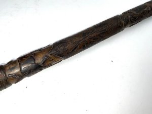 Extreme heavy hardwood stick, heavily carved by the finest, used for the martial arts to combat back in history against the sword, martial art called by the name bokken, but now lends itself for a firm and strong aid whilst out for a pleasant walk, total length of 97cm diameter of top grips 3.5cm diameter of stick from tops 3cm tapering down to bottom being 2cm, reference frgc tel: we accept online payments for all our items listed: bank transfer cash on collection or if wishing over the phone using your debit or credit cards, also doing layby payments plan, or email giving your address details & contact number and we shall send you your items invoice to make