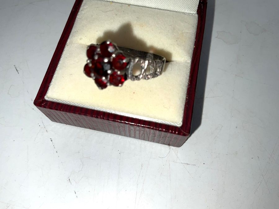 Garnet Cluster Silver Ring