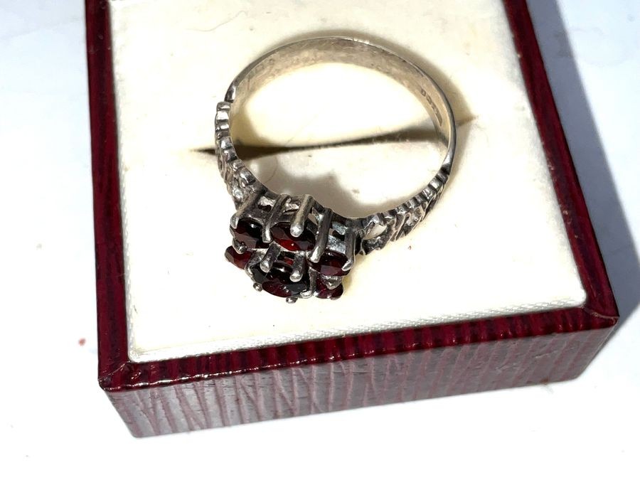 Garnet Cluster Silver Ring