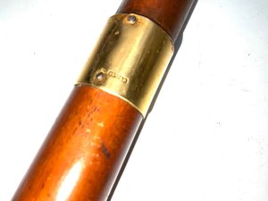 Late 19th century stick woods malacca having an 18ct gold plated collar. Condition is very good length in total being 92 cm and across the handles length is 15 cm the diameter of stick from handles 2 cm tapering down to the bottom 2 cm, from steel tip to the top of the handle is 84 cm, offering free uk delivery reference kt11. Tel: we accept online payments for all our items listed: bank transfer cash on collection or if wishing over the phone using your debit or credit cards, also doing layby payments plan, or email giving your address details & contact number and we shall send you your items invoice to make