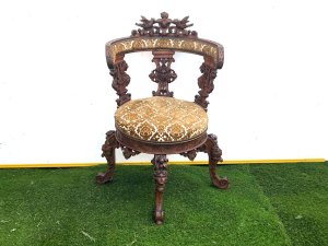Late 17th century, profusely carved back and front in walnut, showing some shrinkages which can be rectified to a degree, very large and heavy and very rare, the carvings are superb and was done by a master of his profession, recent recovered in materials but i consider once leather, reference dmels tel: we accept online payments for all our items listed: bank transfer cash on collection or if wishing over the phone using your debit or credit cards, also doing layby payments plan, or email giving your address details & contact number and we shall send you your items invoice to make