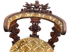 Late 17th century, profusely carved back and front in walnut, showing some shrinkages which can be rectified to a degree, very large and heavy and very rare, the carvings are superb and was done by a master of his profession, recent recovered in materials but i consider once leather, reference dmels tel: we accept online payments for all our items listed: bank transfer cash on collection or if wishing over the phone using your debit or credit cards, also doing layby payments plan, or email giving your address details & contact number and we shall send you your items invoice to make