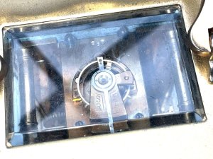 Clock comes in good working order all sections of glass are very good porcelain dial has small damage bottom left corner facing, height to top of extended handle 16cm width 8cm depth being 7cm, reference sb