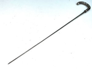 Rosewood with silver inlaid crooked handle with the name of brigg engraved at silvers rim dated 1874, good high tension steel blade in tarnished but very good condition all in good condition, total length of 89 cm length across crooks handle is 12 cm, stick diameter from handle 2 cm tapering down to the ferrule being 1.5 cm, from steel tip to top of the handle 82 cm, offering free delivery uk reference ac24.m tel: we accept online payments for all our items listed: bank transfer cash on collection or if wishing over the phone using your debit or credit cards, also doing layby payments plan, or email giving your address details & contact number and we shall send you your items invoice to make