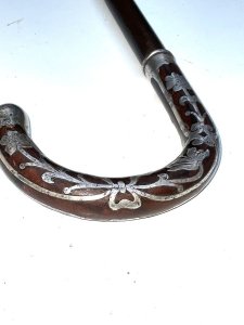 Rosewood with silver inlaid crooked handle with the name of brigg engraved at silvers rim dated 1874, good high tension steel blade in tarnished but very good condition all in good condition, total length of 89 cm length across crooks handle is 12 cm, stick diameter from handle 2 cm tapering down to the ferrule being 1.5 cm, from steel tip to top of the handle 82 cm, offering free delivery uk reference ac24.m tel: we accept online payments for all our items listed: bank transfer cash on collection or if wishing over the phone using your debit or credit cards, also doing layby payments plan, or email giving your address details & contact number and we shall send you your items invoice to make