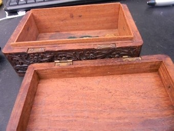 Trinket Box Carved Mahogany With Brass Inlays Stunning Quality Item.-b2
