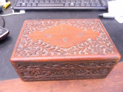 Primary image for Trinket Box Carved Mahogany With Brass Inlays Stunning Quality Item.-b2