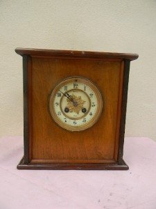 Mantle Clock Mahogany Cased Movement Mechanical 8 Day Strikes The Hours.