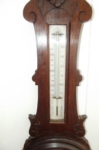 Barometer Anoroid Oak Cased Large Sized Early 20th Century Mercury Thermometer.