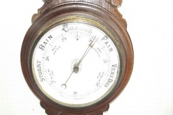 Barometer Anoroid Oak Cased Large Sized Early 20th Century Mercury Thermometer.