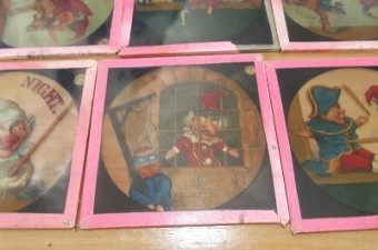 Punch & Judy Magic Lantern Hand Painted Victorian Rare Items 11 In Total