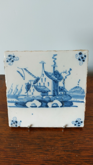 18th Century Delft Blue & White Tile - Large House