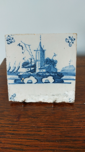 18th Century Delft Blue & White Tile - Church