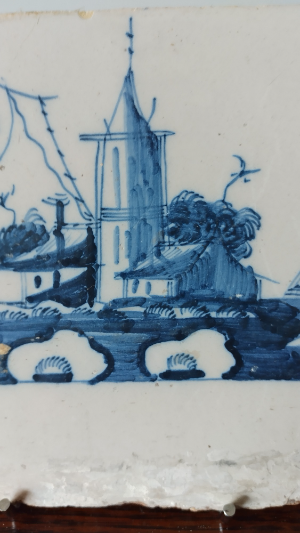 18th Century Delft Blue & White Tile - Church